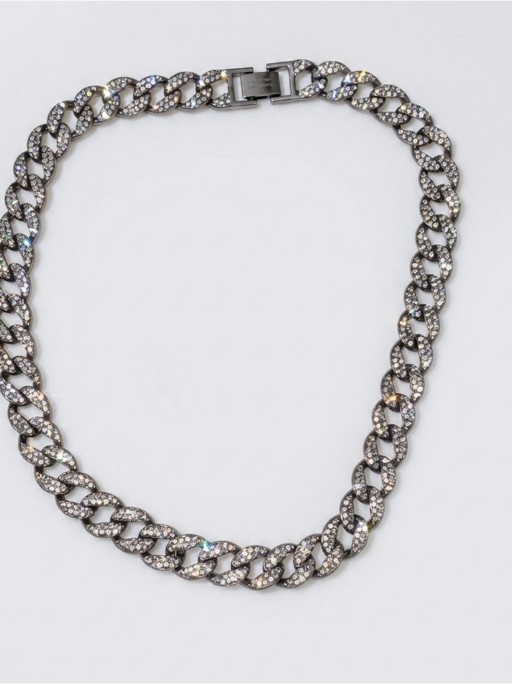 Crystal Pave Cuban Link Necklace - Black Silver Tone